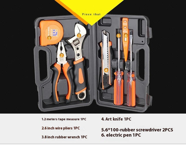 8-Piece Household Hand Tool Set - With Plastic Tool Box Home Repair Tool Set