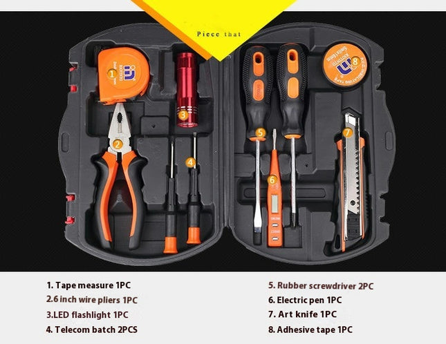 10-Piece Household Hand Tool Set - With Plastic Tool Box Woodworking Repair Tool Set
