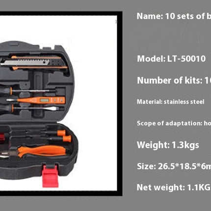 10-Piece Household Hand Tool Set - With Plastic Tool Box Woodworking Repair Tool Set