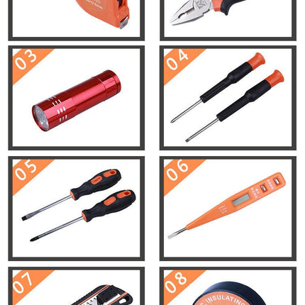 10-Piece Household Hand Tool Set - With Plastic Tool Box Woodworking Repair Tool Set