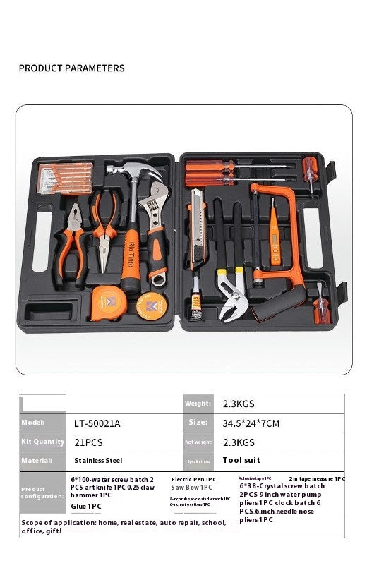 21-piece Household Hand Tool Box Set - Carpentry and Electrician Repair Tool Set