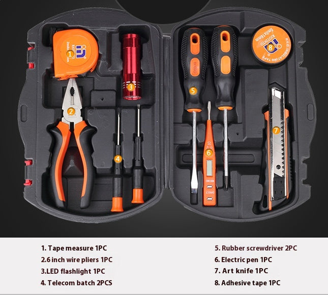 Household Tool Set 10-Piece General Hand Tool Kit with Toolbox Storage Case for Men and Women