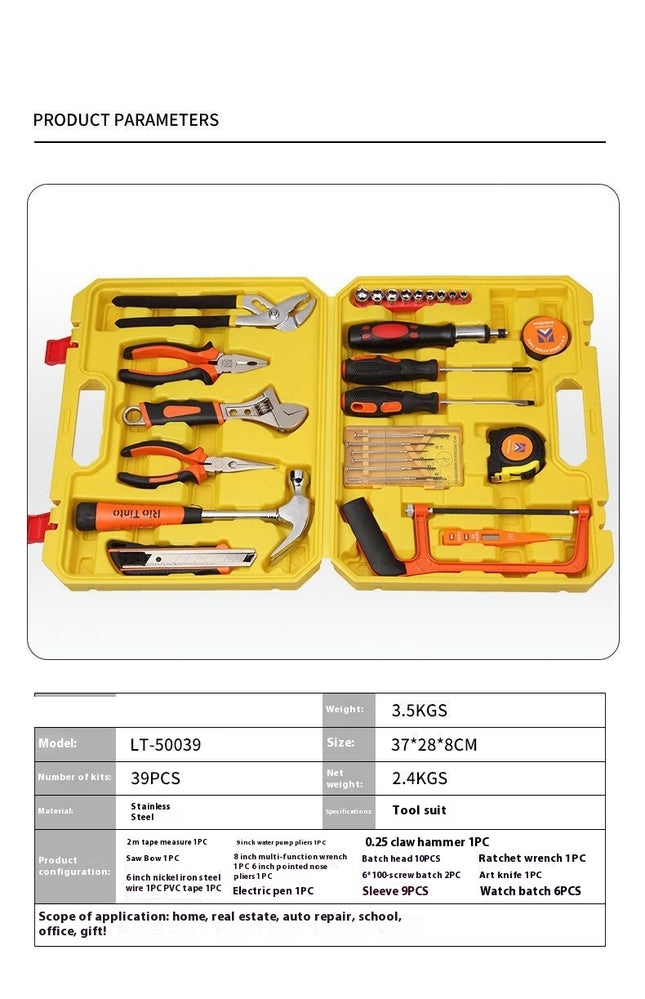 39 Piece Tool Set - Universal Household Hand Tools, Auto Repair Tool Set with Plastic Tool Box Storage Box