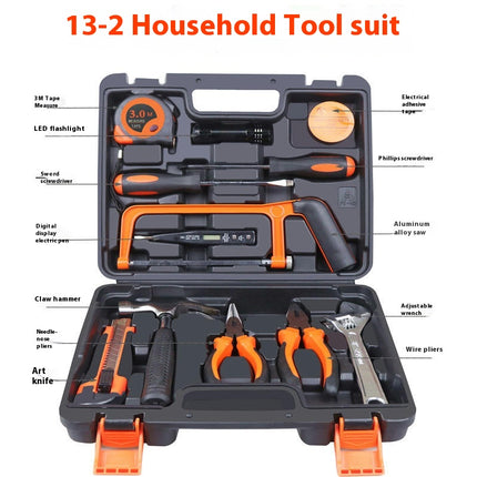 13-Piece Tool Set - Universal Household Hand Tool Kit with Plastic Tool Box Storage Box