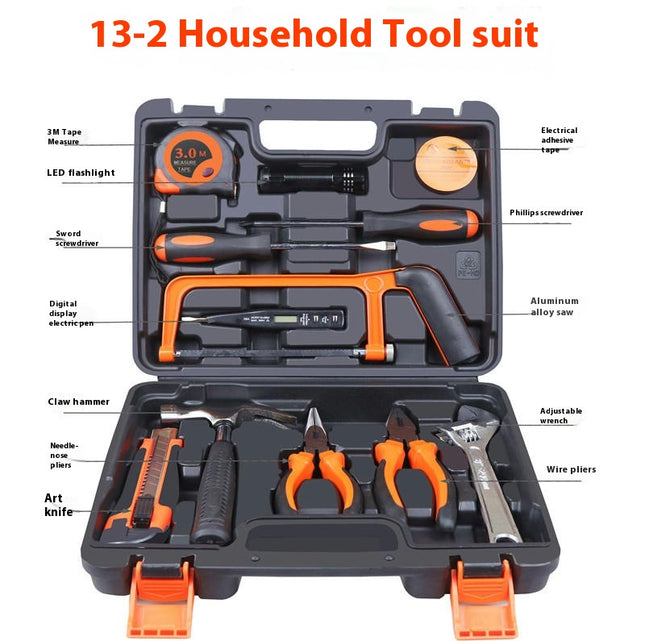 13-Piece Tool Set - Universal Household Hand Tool Kit with Plastic Tool Box Storage Box