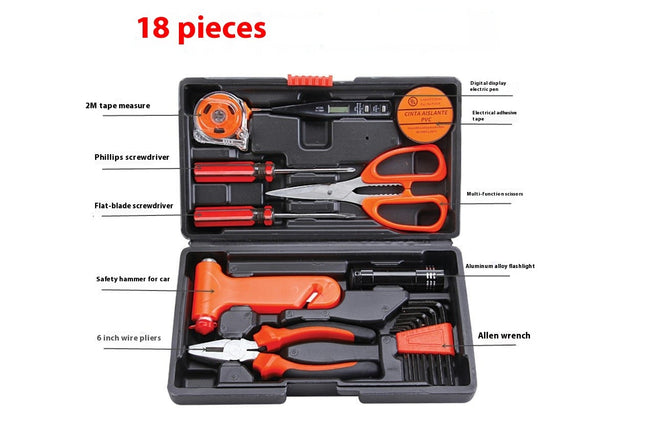 18-piece Home Tool Kit - Universal Hand Tool Kit with Plastic Tool Box Storage Box
