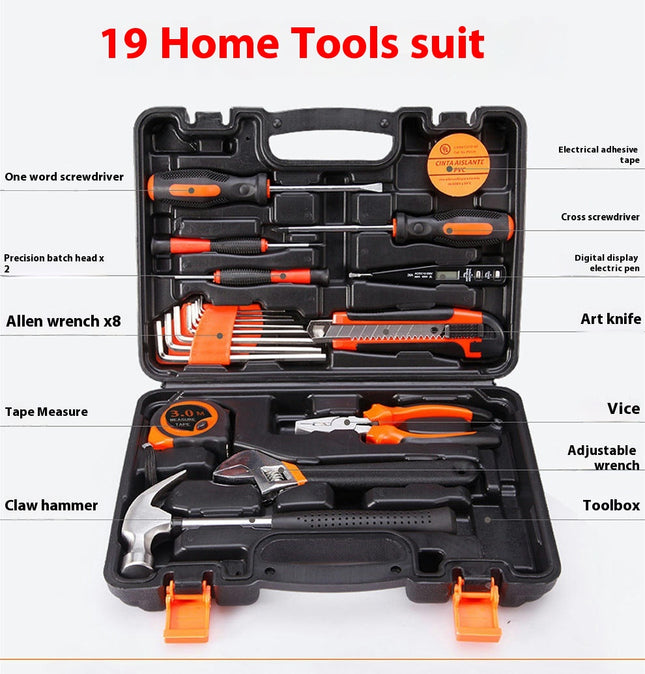 19 Piece Home Repair Tool Kit - Unisex Small Household Hand Tool Box Set