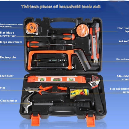 13-Piece Household Basic Hand Tool Kit with plastic Storage Toolbox for DIY, Home Mainte