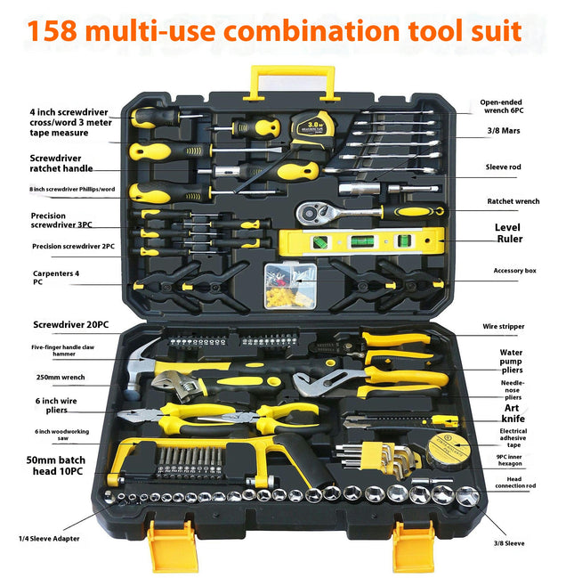 158-piece Carpentry and Electrician Hand Tool Set - Suitable for DIY, Home Maintenance