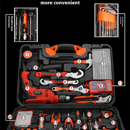 128-Piece General Household Home Repair and Mechanic's Hand Tool Kit Set