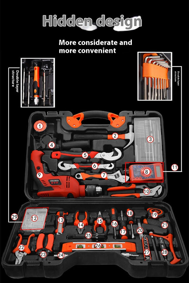 128-Piece General Household Home Repair and Mechanic's Hand Tool Kit Set
