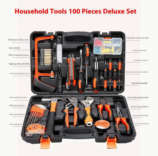 100-Piece Tool Set, Household Hand Toolkit for Apartment Garage Office College Dorm & DIY Projects