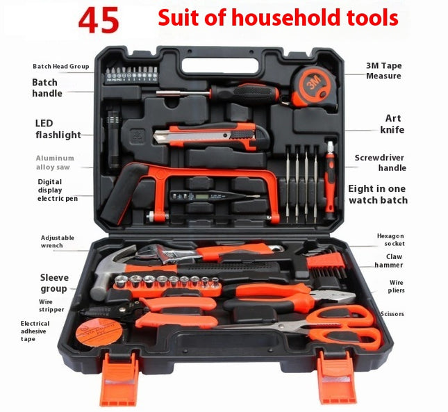 45-Piece Tool Set General Household Hand Tool Kit with Plastic Toolbox Storage Case