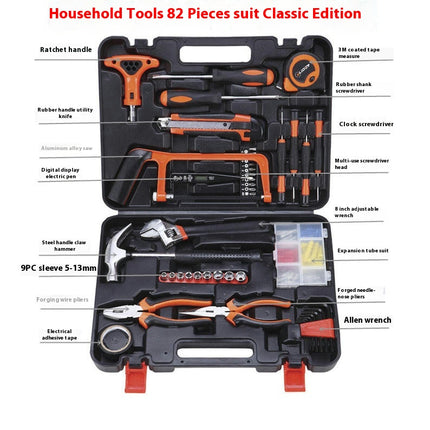 82-piece Home Hardware Tool Kit - Universal Hand Tool Set with Plastic Tool Box