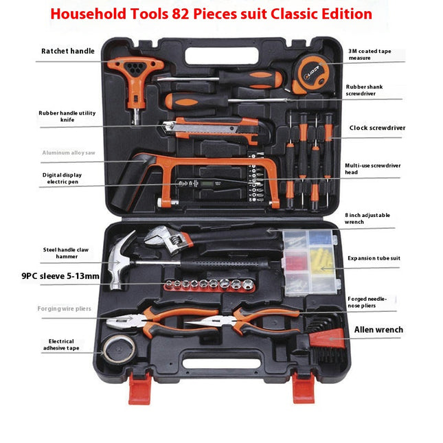 82-piece Home Hardware Tool Kit - Universal Hand Tool Set with Plastic Tool Box