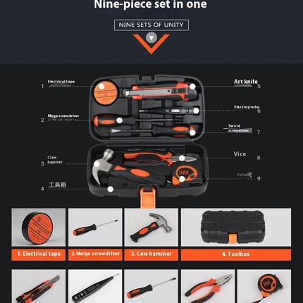 9-Piece Household Combination Tool Kit - Universal Hand Tool Set with Plastic Tool Case