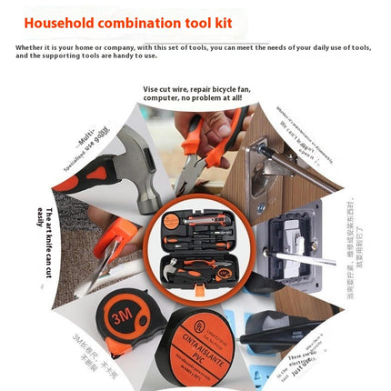9-Piece Household Combination Tool Kit - Universal Hand Tool Set with Plastic Tool Case
