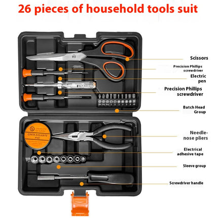 26 Piece Home Repair Tool Kit - Universal Car Household Hand Tool Set with Plastic Tool Case