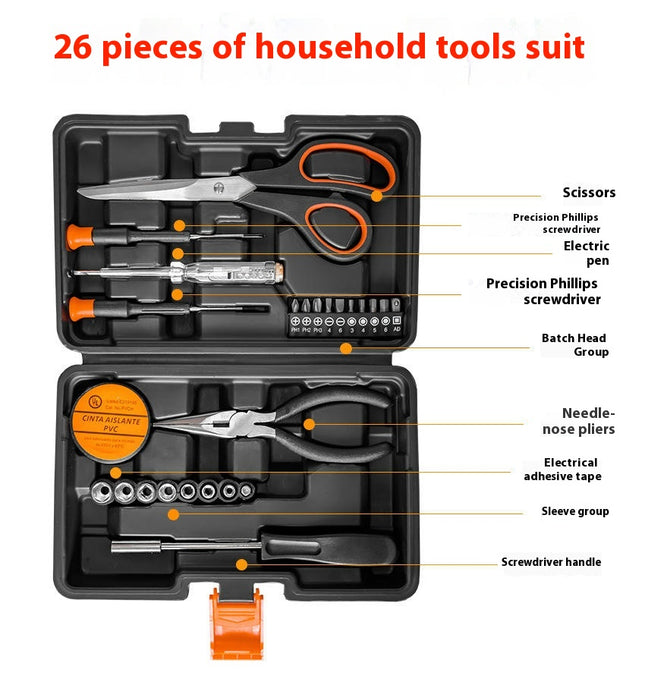 26 Piece Home Repair Tool Kit - Universal Car Household Hand Tool Set with Plastic Tool Case