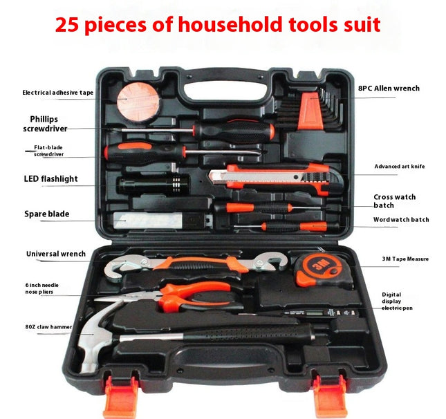 25 Piece Home Repair Tool Kit - Universal Car Household Hand Tool Set with Storage Tool Box