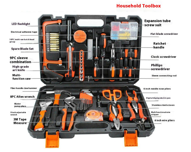 Carpentry and Electrician Manual Hardware Tool Box - Household Repair Hand Tool Set