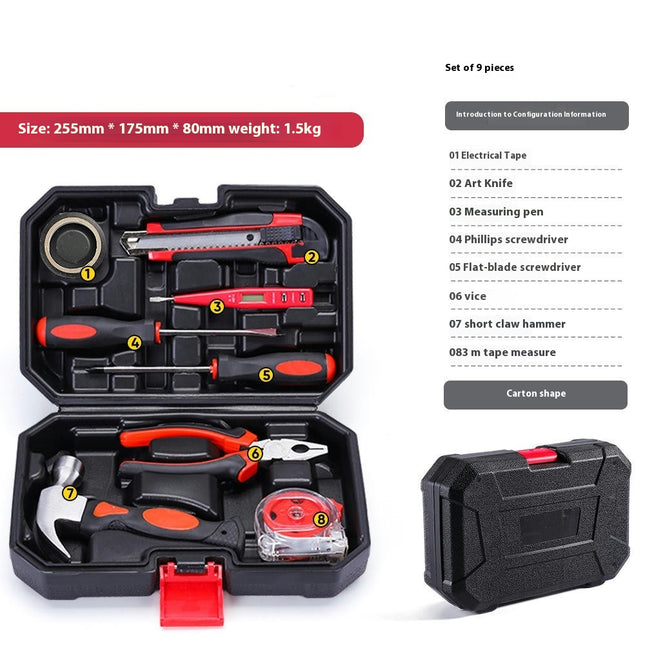 9-piece Household Basic Hand Tool Set with Claw Hammer - Great for DIY, Home Maintenance