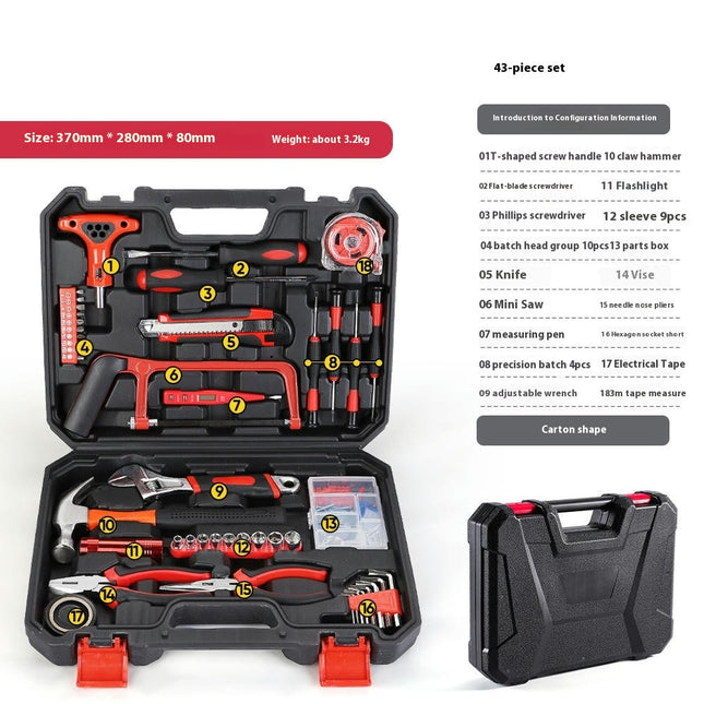 43-piece Household Hardware Tool Set Manual Appliance Repair Tool Set with Tool Box
