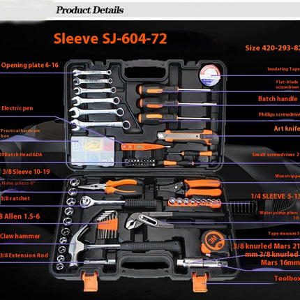 72 Piece Home Hardware Tool Set - Universal Hand Tool Set with Plastic Tool Box Storage Box