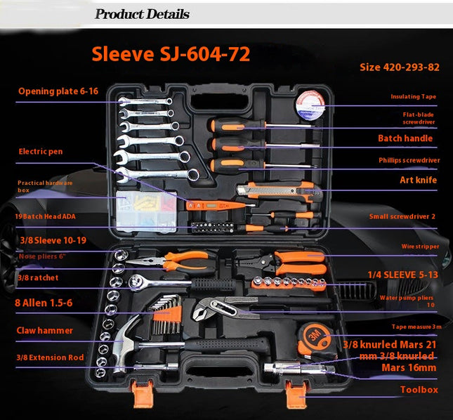 72 Piece Home Hardware Tool Set - Universal Hand Tool Set with Plastic Tool Box Storage Box