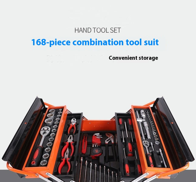 168-piece Iron Box Tool Box Multi-function Wrench Socket Tool Portable Hardware Tool Set