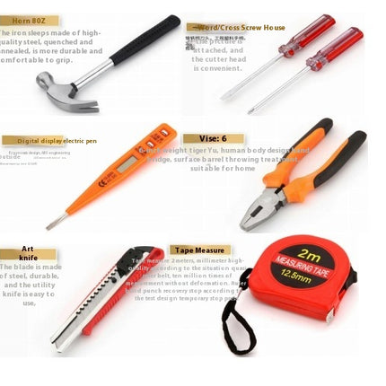 Tool Set 9 Pieces General Household Small Hand Tool Kit with Plastic Tool Box Storage Case