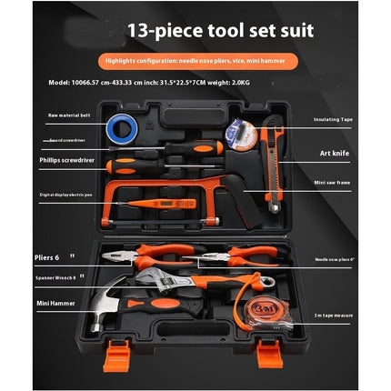 13 Piece Household Tool Set Basic Hand Tool Kit Great for Home Office Maintenance