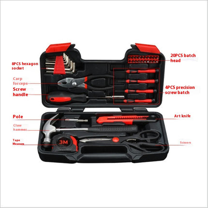 39pc Home DIY Tool Kit for The Household, Office & Garage. Complete Basic House Tool Box Set