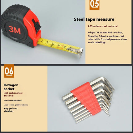 39pc Home DIY Tool Kit for The Household, Office & Garage. Complete Basic House Tool Box Set