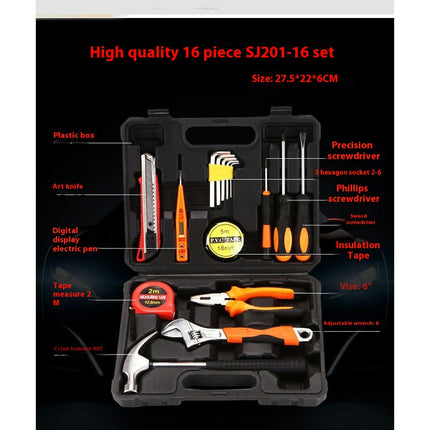 Tool Set 16 Piece Household Small Hand Tool Set with Plastic Tool Box Storage Box