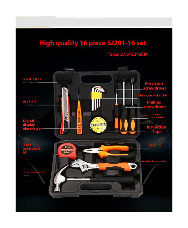 Tool Set 16 Piece Household Small Hand Tool Set with Plastic Tool Box Storage Box