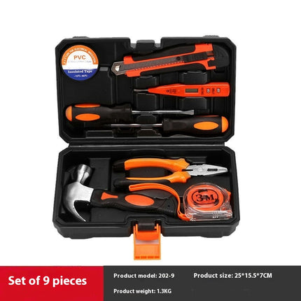 Tool Set 9-Piece Household General Purpose Small Hand Tool Kit with Plastic Tool Box