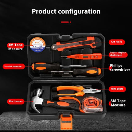 Tool Set 9-Piece Household General Purpose Small Hand Tool Kit with Plastic Tool Box