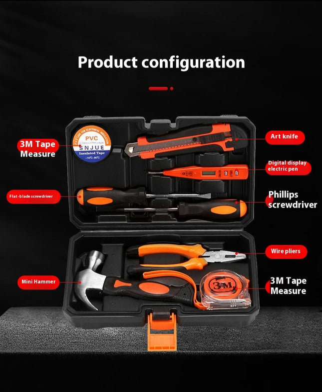 Tool Set 9-Piece Household General Purpose Small Hand Tool Kit with Plastic Tool Box