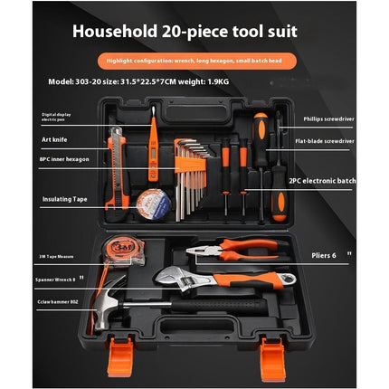 Hand Tool Set with Storage Box, General Basic Repair Tool Set with Hammer Pliers Wrenches