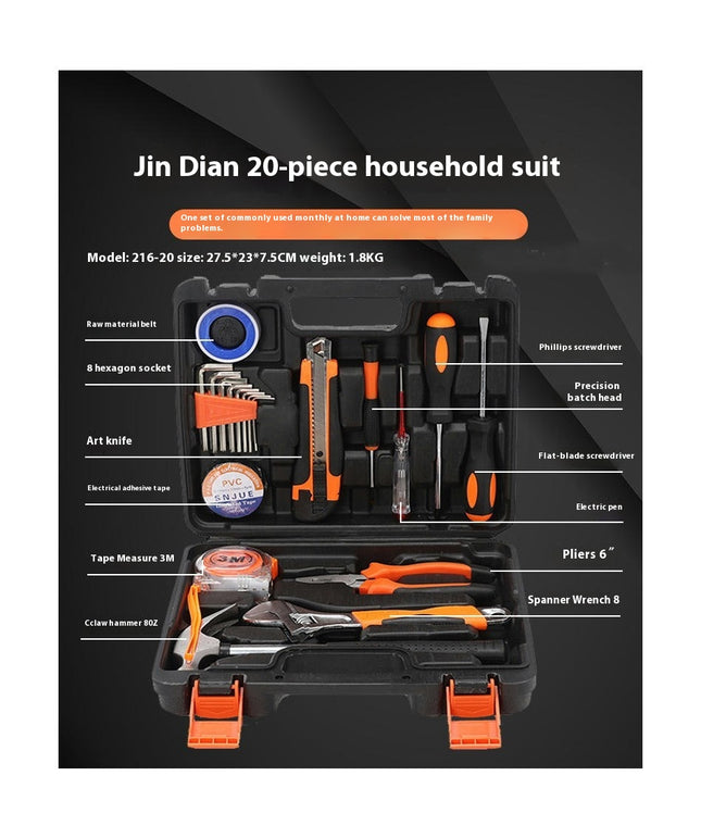 Hand Tool Set with Storage Box, General Basic Repair Tool Set with Hammer Pliers Wrenches