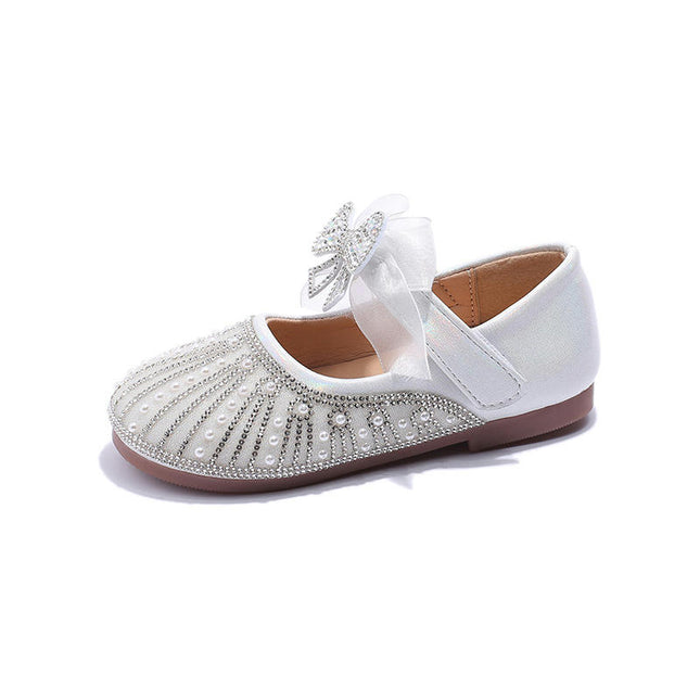Toddler Girls Dress Shoes Mary Jane Rhinestone Flats Faux Leather Shoes