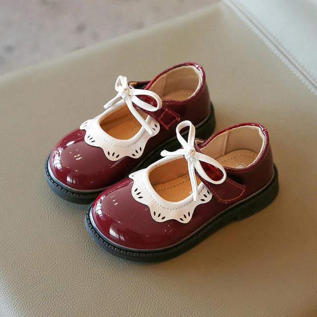 Little Girls Vintage Mary Jane Faux Leather Shoes Classy Bowknot Princess Shoes