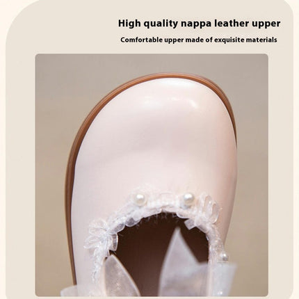 Girls Faux Leather Shoes Princess Mary Jane Pearls Low Heels Shoes
