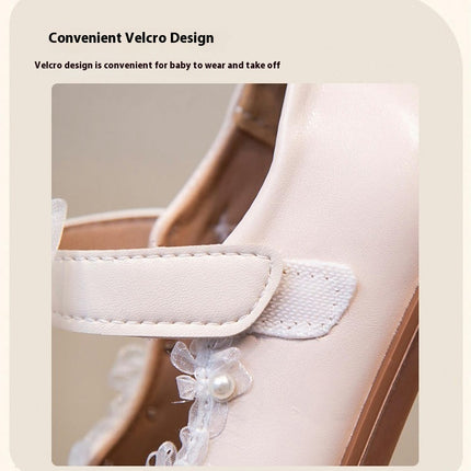 Girls Faux Leather Shoes Princess Mary Jane Pearls Low Heels Shoes