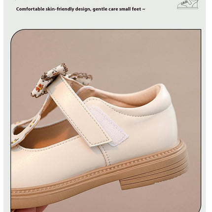 Girls Faux Leather Shoes Cute Bow Shoes Satin Ankle Tie Flower Girls for Wedding Party