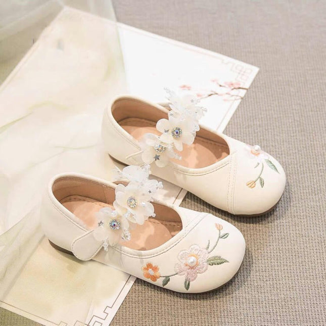 Toddler Girl Performance Dress Shoes Flower Low Heel Faux Leather Shoes