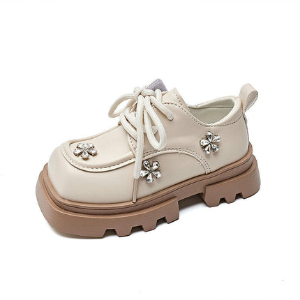 Little Girls Vintage Faux Leather Shoe Perforated Lace Up Toe Low Heel Faux Leather Shoe