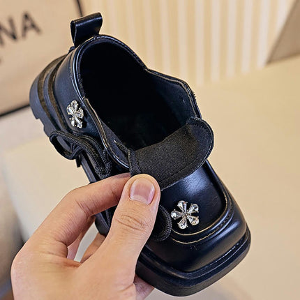 Little Girls Vintage Faux Leather Shoe Perforated Lace Up Toe Low Heel Faux Leather Shoe