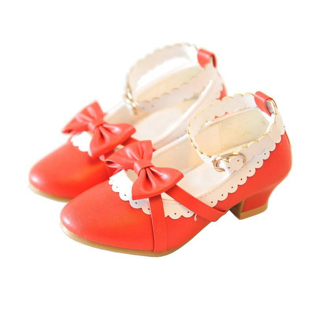 Little Girls High Heel Vintage Princess Shoes Cute Bowknot Mary Jane Shoes
